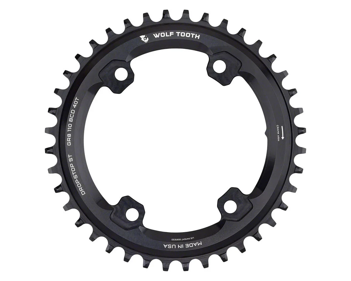 Wolf Tooth Components Asymmetric Chainring for Shimano GRX Cranksets (Black) (Drop-Stop ST) (Single) (40T) (110mm Shi...